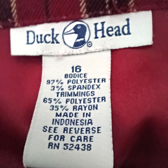 Vintage Duck Head Coat Dress Red Snap Up Plaid Trim Women's 16 Duster Trench - Picture 6 of 7